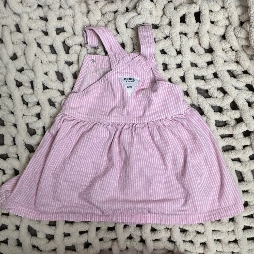 Vintage OshKosh B’gosh Pink Striped Overall Dress 2T Y2K Seersucker Skirtalls